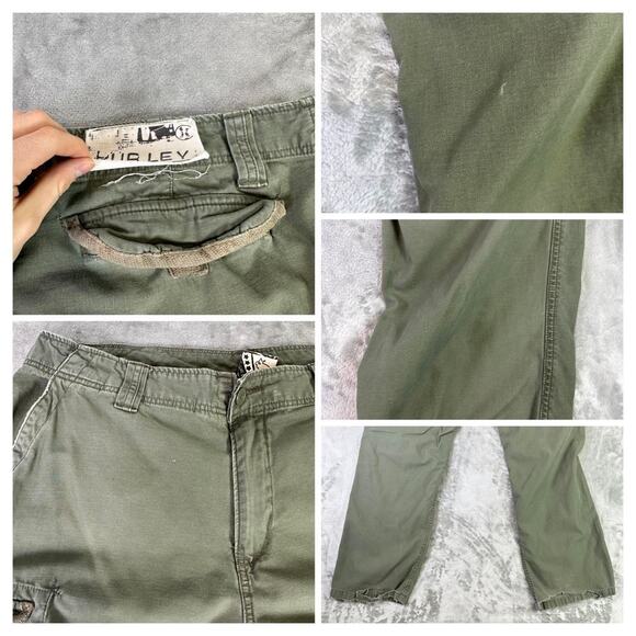 Vintage Y2K Hurley Green Military Fatigue Baggy Skater Cargo Pants Size 36/34 - Picture 3 of 8